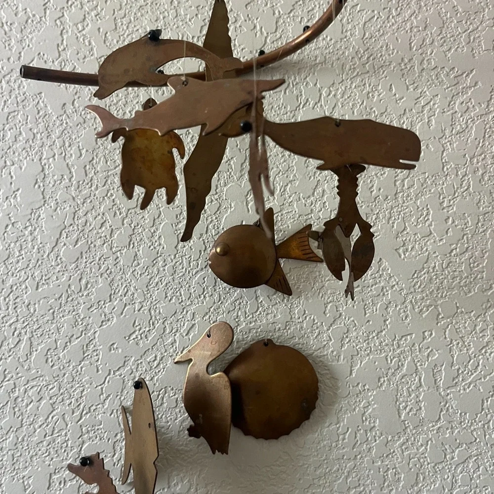 Vintage Brass Ocean Sea Life Creatures Fish‎ Birds Animals Spiral Wind Chimes